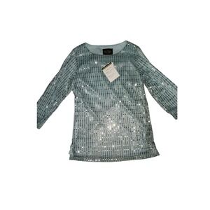 Bob Mackie Wearable Art Light Blue Sequin Long Sleeve Tunic Top